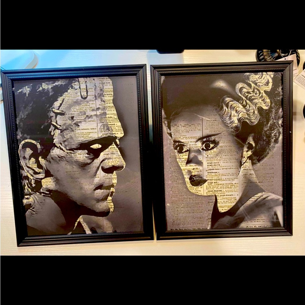 Frankenstein Couple portrait prints , Monster & Bride of Frankenstein, set of 2